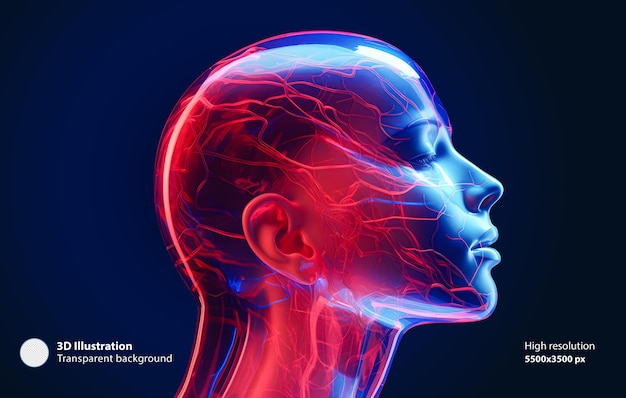 PSD human_head_and_backline_3d_female_medical_illustration_neurone_grid_abstract_future_pop art_nft