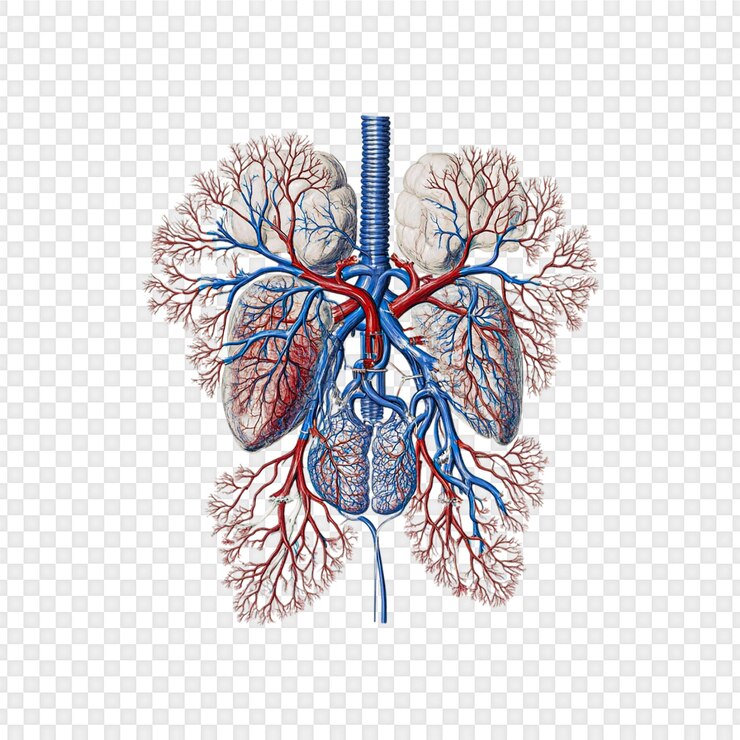 PSD human lung vascular system isolated on transparent background
