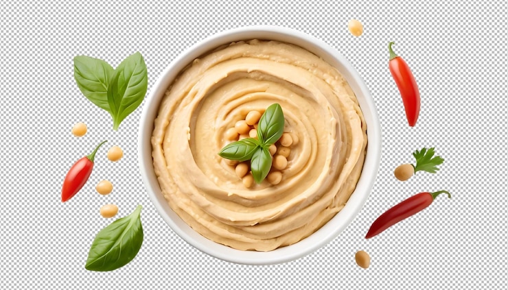 PSD hummus cremoso con peperoncino e basilico