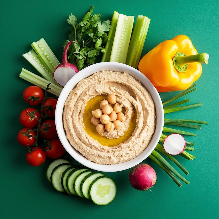 PSD hummus delizioso con verdure