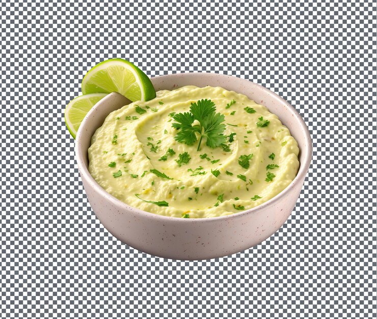 PSD hummus de limón de cilantro muy sabroso aislado sobre un fondo transparente