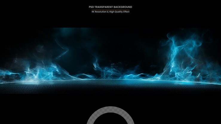 PSD el humo azul abstracto se mueve sobre un fondo negro un hermoso remolino de humo azul