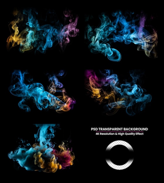 Humo azul colorido y llama de fuego colorida Fondo transparente