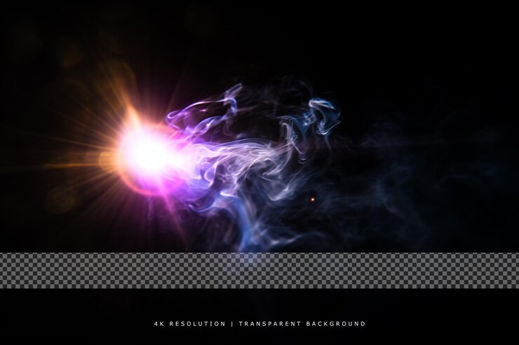 PSD humo brillante y destello de la lente sobre un fondo transparente