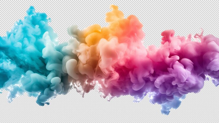 PSD humo de colores aislado en un fondo transparente