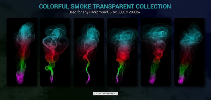 PSD humo colorido fondo transparente