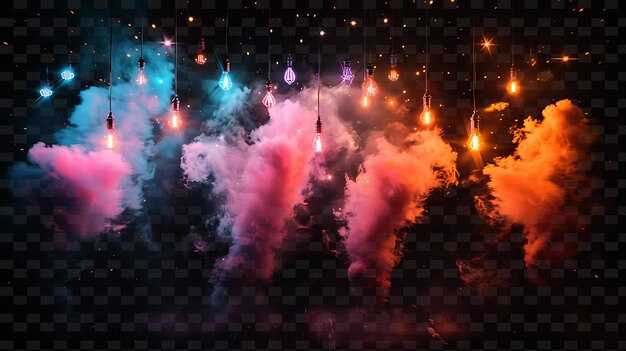 PSD humo de fuegos artificiales png con ráfagas de humo y humo multicolor rayas de luz de neón radiante únicas