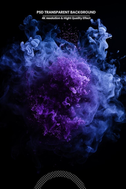 PSD humo rosado y azul colorido en un fondo negro aislado fondo del humo de vape.