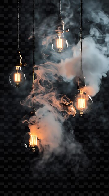 PSD humo de vapor png con vapor caliente y humo de color blanco bombilla edison rayas de luz de neón radiante único