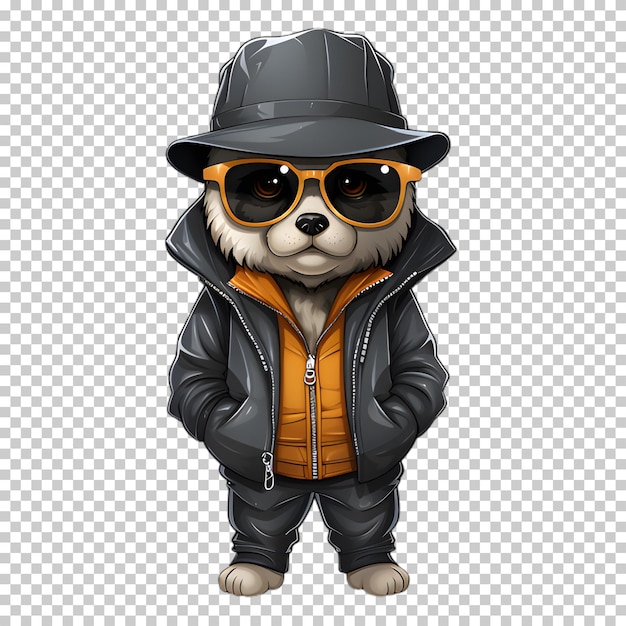 PSD hund mit jacke und hut, zeichentrickfilmstil, durchsichtiger hintergrund