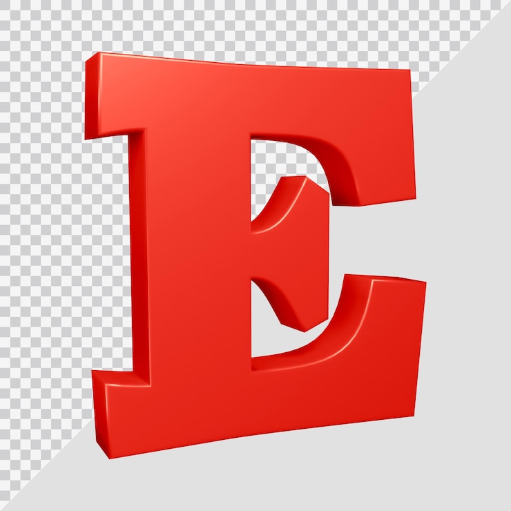 PSD huruf alfabet e render 3d