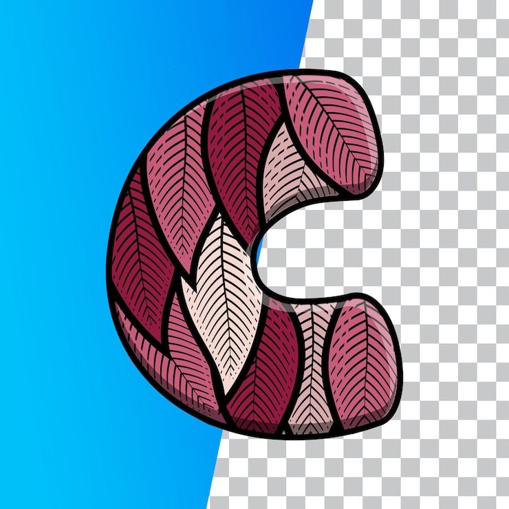 PSD huruf alfabet motif daun 3d