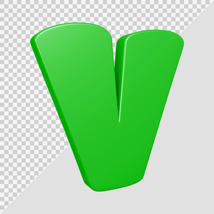 PSD huruf alfabet v render 3d