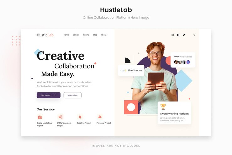 PSD hustlelab - simple creative online collaboration platform hero image