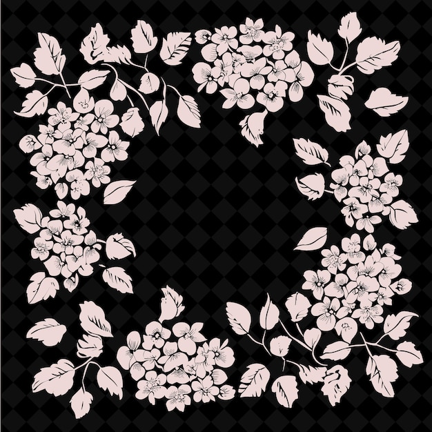 Hydrangea-volkskunst mit blütenblättern und blättern für dekorationen in der creative outline art frame collection