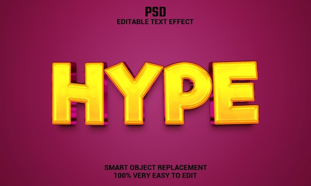 Hype 3d bearbeitbarer texteffekt mit hintergrund premium psd