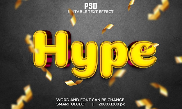 Hype Goldfarbe 3D bearbeitbarer Texteffekt Premium Psd mit Hintergrund