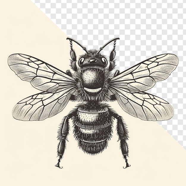 Hyper detaillierte schwarz-weiße vektorillustration von bienen transparenter hintergrund