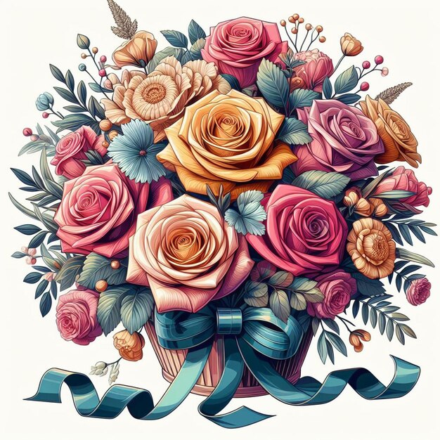 PSD hyper realisitc arte vectorial día de san valentín festivo colorido ramo de rosas flores fondo aislado