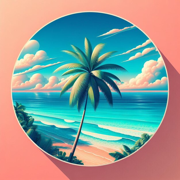 PSD hyper realisitc arte vectorial palma de coco escena de playa al atardecer en el caribe fondo de papel de pared