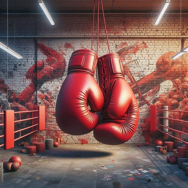 Hyper realistic vector art usado vermelho velho esporte sparring luta luvas de boxe papel de parede