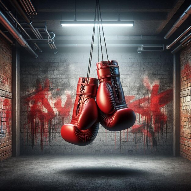 Hyper realistic vector art usado vermelho velho esporte sparring luta luvas de boxe papel de parede