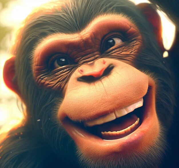 Hyperalistische zeichnung schimpanse lächelnder lachzähne lustiger isolierter transparenter hintergrund