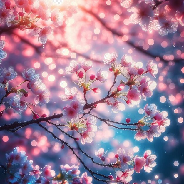 PSD hyperrealista japonés sakura cerezas en flor festival de primavera fondo póster naturaleza imagen