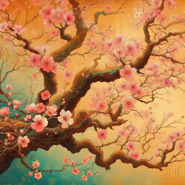 PSD hyperrealista japonés sakura cerezas en flor festival de primavera fondo póster naturaleza imagen