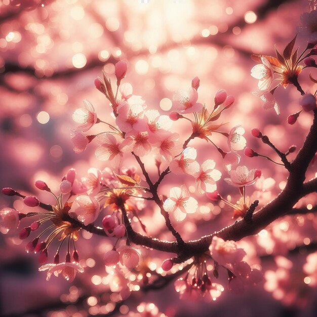 PSD hyperrealista japonés sakura cerezas en flor festival de primavera fondo póster naturaleza imagen