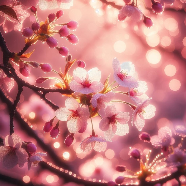 PSD hyperrealista japonés sakura cerezas en flor festival de primavera fondo póster naturaleza imagen