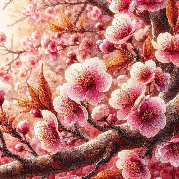 PSD hyperrealista japonés sakura cerezas en flor festival de primavera fondo póster naturaleza imagen