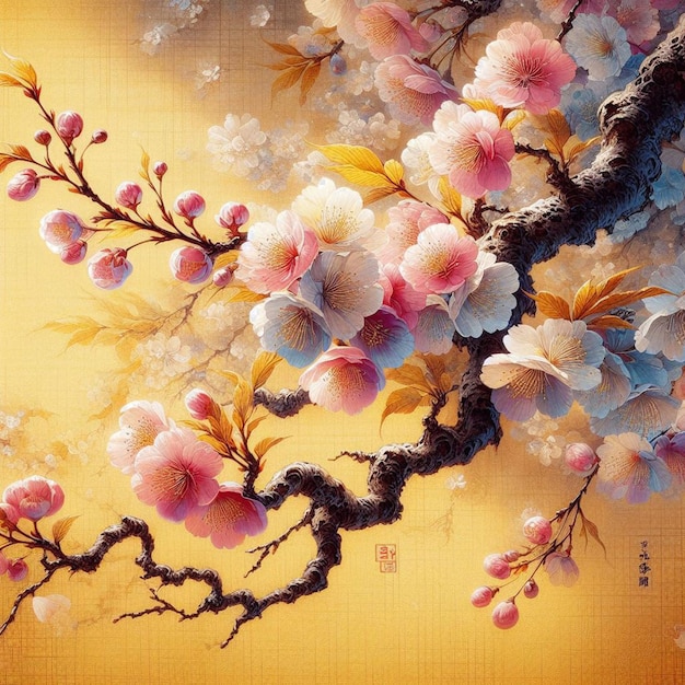 PSD hyperrealista japonés sakura cerezas en flor festival de primavera fondo póster naturaleza imagen