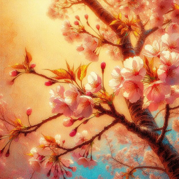 PSD hyperrealista japonés sakura cerezas en flor festival de primavera fondo póster naturaleza imagen