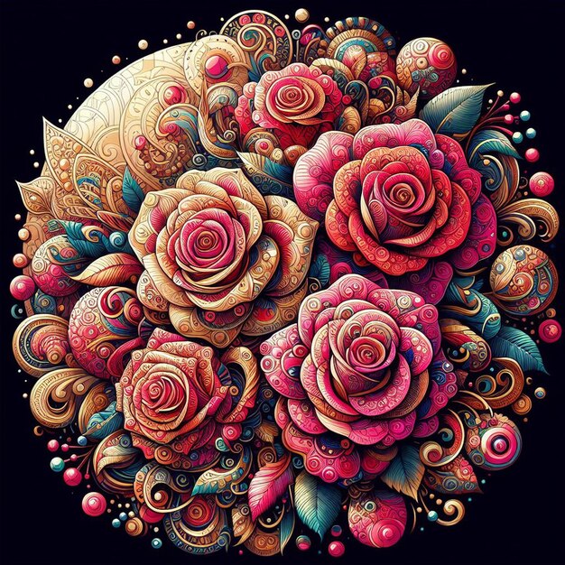 Hyperrealistic vector art valentinstag festlicher bunter bouquet rosen blumen isolierter hintergrund