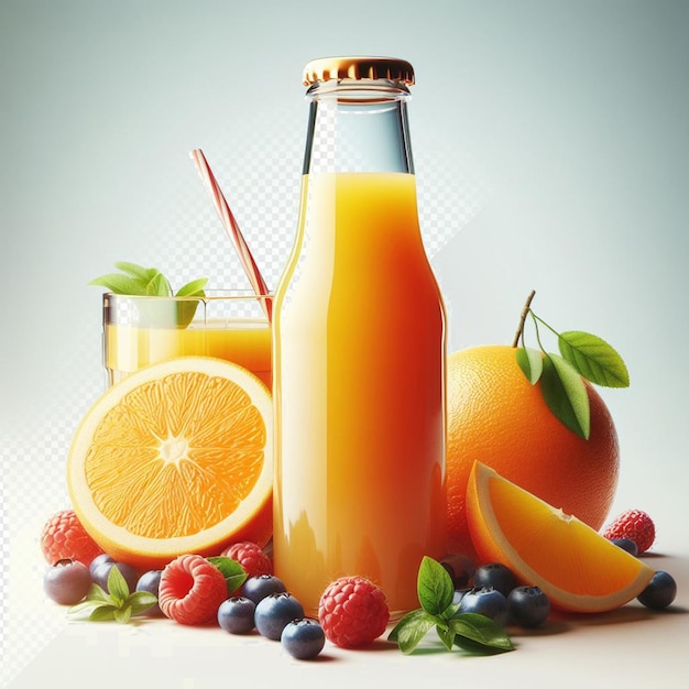 PSD hyperrealistische gesundes obst ernährung apfelsaft orangensaft illustration transparenter hintergrund