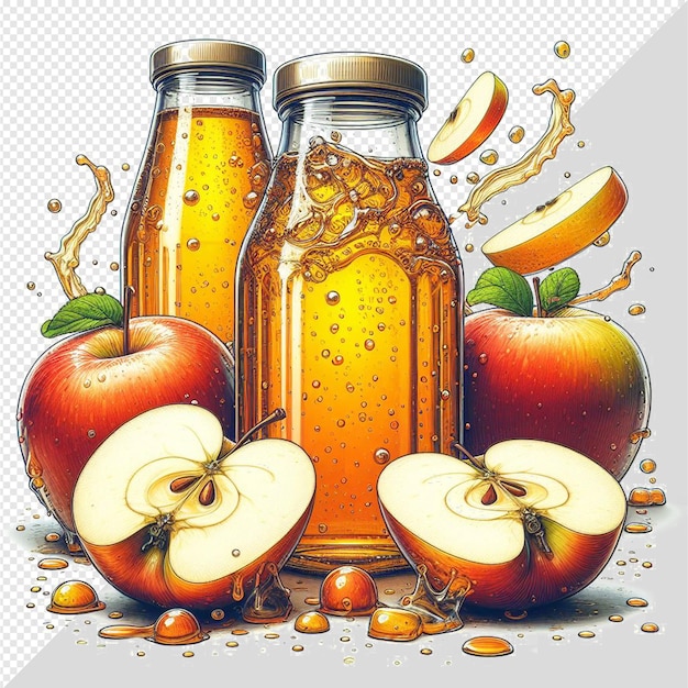Hyperrealistische gesundes obst ernährung apfelsaft orangensaft illustration transparenter hintergrund