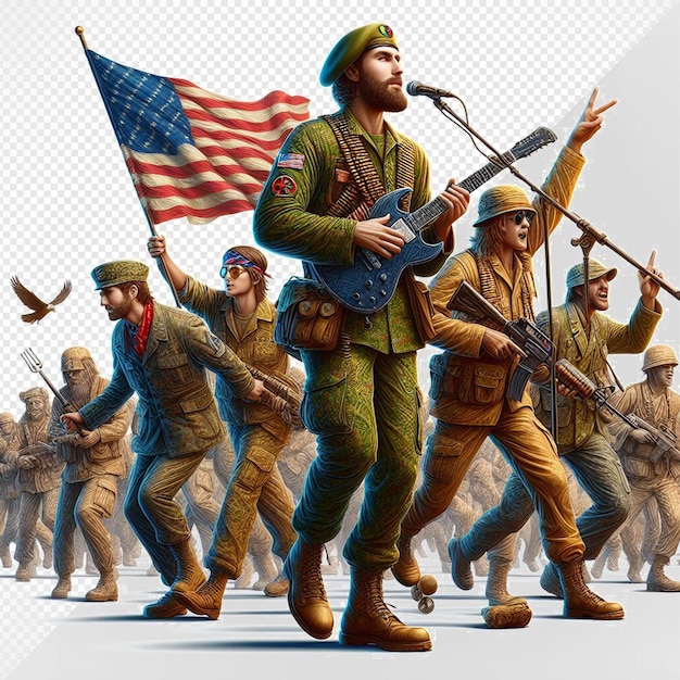 PSD hyperrealistische kriegs-frieden-hippie-soldaten-uniform us-militär patriot transparenter hintergrund