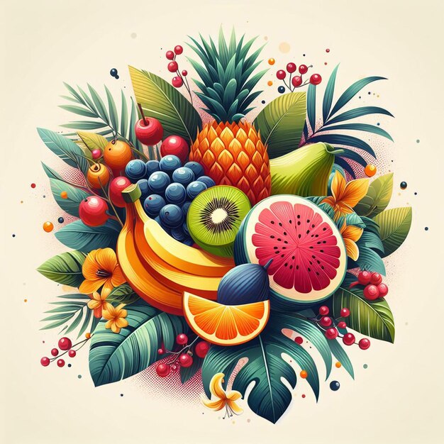 Hyperrealistische tropische exotische frische farbenfrohe früchte lebensmittelmuster transparenter hintergrundbild