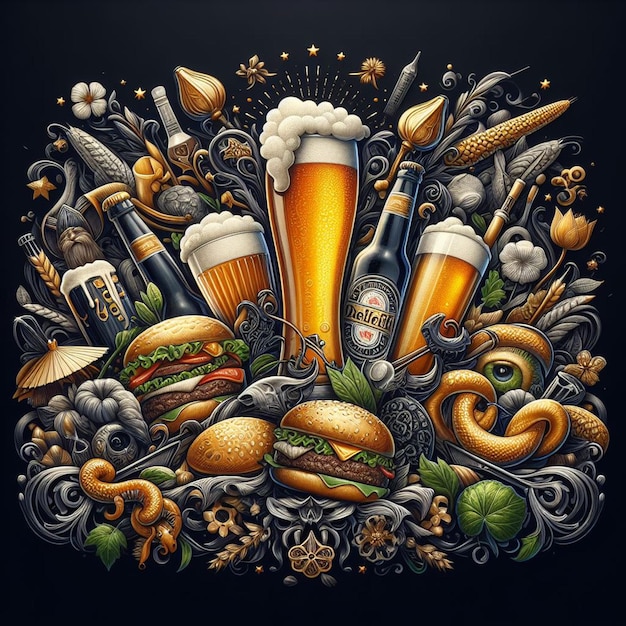 PSD hyperrealistische vektorkunst farbenfrohe, trendige, köstliche, leckere, hopfige craft-bier-illustration