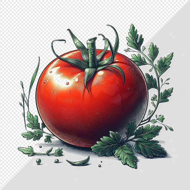 PSD hyperrealistische vektorkunst-illustration von rotem, leckerem gemüse, tomaten, isoliertem, transparenten hintergrund