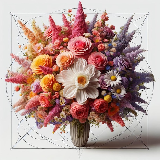 PSD hyperrealistische vektorkunst valentinstag bouquet bunte blumen vase isolierter weißer hintergrund