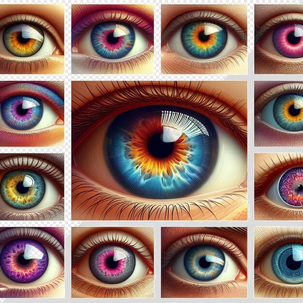 PSD hyperrealistische weibliche iris, augen, makro, gesichtshaut, farbenfrohe, leuchtende illustration