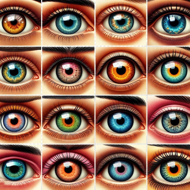 PSD hyperrealistische weibliche iris, augen, makro, gesichtshaut, farbenfrohe, leuchtende illustration