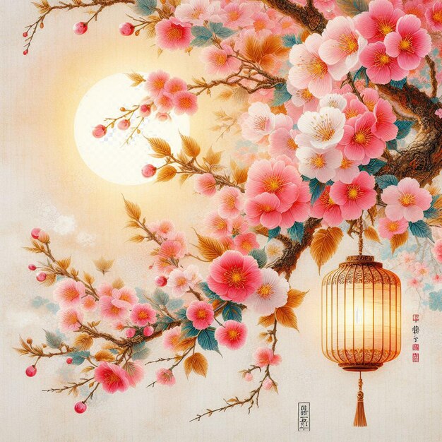 PSD hyperrealistisches bild farbenfrohe frühling sakura kirschblüte festival morgen tau sonnenuntergang hanami sicht