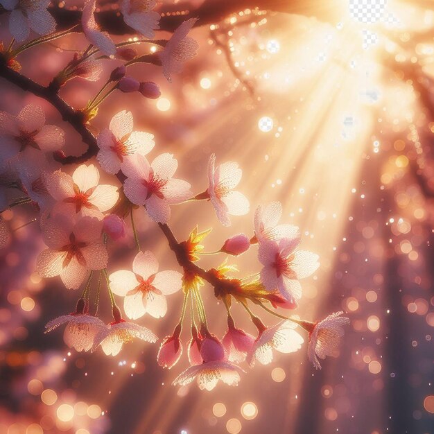 PSD hyperrealistisches bild farbenfrohe frühling sakura kirschblüte festival morgen tau sonnenuntergang hanami sicht