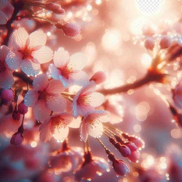 PSD hyperrealistisches bild farbenfrohe frühling sakura kirschblüte festival morgen tau sonnenuntergang hanami sicht