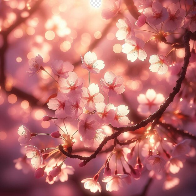 Hyperrealistisches bild farbenfrohe frühling sakura kirschblüte festival morgen tau sonnenuntergang hanami sicht