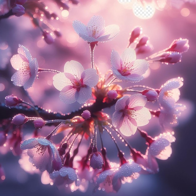 PSD hyperrealistisches bild farbenfrohe frühling sakura kirschblüte festival morgen tau sonnenuntergang hanami sicht