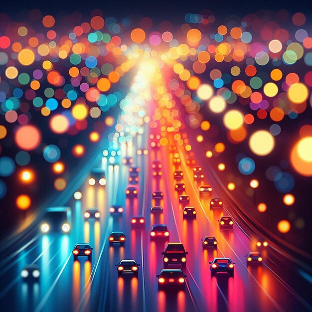Hyperrealistisches bokeh lebendiger farbenfroher autoverkehr straßenverkehr in der stadt hauptverkehrsstunde hintergrund